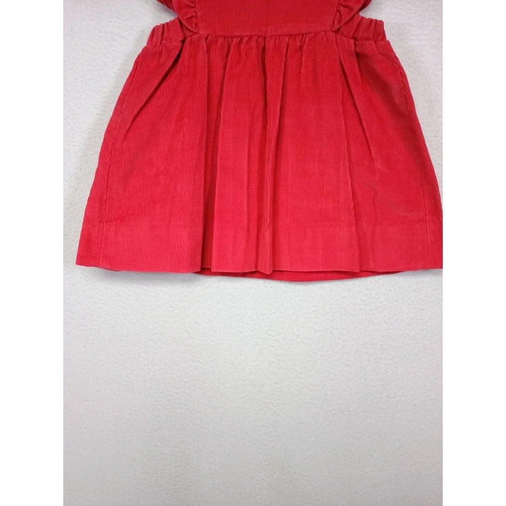 Cottagecore Fischel by Johnston Toddler 3T Red Corduroy Ruffle‎ Pinafore Dress